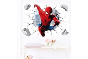 Amiiba Cartoon Breaking Through Wall Decals 3D Red Spider Wall Stickers Kids Bedrooms Living Room Wall Decor 15.7x23.6 Inch (Spiderman)