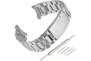 Beauty7 Unisex stal szlachetna pasek do zegarka srebrny ze składanym zapięciem krzywa długość regulowana z/bez narzędzi WBL0023BDb