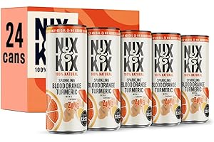 NIX AND KIX Nix & Kix | Blood Orange & Turmeric |100% Natural Premium Sparkling Soft Drink | Low Calorie & Vegan Friendly | No Added Sugar Or Sweeteners | 250ml x 24 Pack