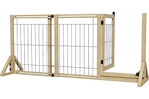 PawHut Barrera para Perros de Madera 112-159x70 cm Valla para Mascotas Extensible de 2 Paneles con Patas de Apoyo Triangulares para Puerta Pasillo Escalera Natural