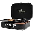 Voksun Record Player, Bluetooth Turntable with Built-in Speakers, 3-Speed Nostalgic Portable Vintage Suitcase LP Vinyl Record Player, Vinyl to MP3 Recording, with AUX USB RCA Headphone Jack, Black