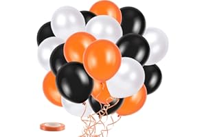 Y IRAN YiRAN 30 Assorted Balloons Set - Halloween Trick Or Treat Party Fun - Black, Orange & White Latex Balloons with Curling Ribbon
