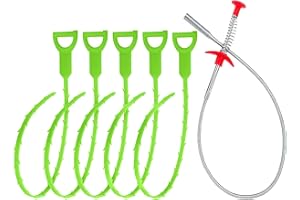 VIPITH 6 Pack Drain Snake Hair Drain Clog Remover Cleaning Tool Kit for Kitchen Sink Bathtub Shower (1Pack Drain Snake Clog Remover + 5 Pack Drain Relief Tool)