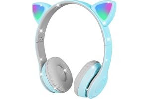 AXFEE Bluetooth barnhörlurar, LED upplyst kattöron trådbunden/trådlösa hörlurar, HD stereoljud, hopfällbara barnhörlurar för PC telefon iPad arbetsrum resa skola, lämplig för flickor pojkar gåva