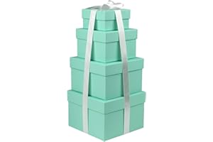 Briful Gift Box with Lid Square Paper Jewelry Gift Boxes Small Storage Box, Set of 4 Assorted Sizes, Suitable for Gifts, Bridesmaids, Crafting, Toys, Gift Packaging Box - Cyan