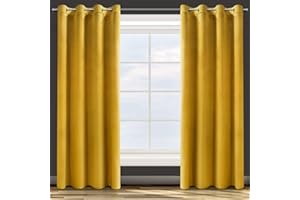 Eurofirany ROSA Tenda in Velluto con Occhielli - 1 Unità, Soffice, Pannello, Drappo Classico, Glamour, Elegante, Soggiorno, Camera da Letto, 290 g/m2, 140x250 cm, Giallo Senape