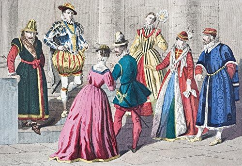 Ken Welsh / Design Pics – English Costumes From The Mid 16Th Century. From Left Nobleman Soldier Man And Woman Of The Middle Class Two Noble Ladies A London Merchant. From The National And Domestic History Of England By William Aubrey Published London Circa 1890 Photo Print (43.18 x 30.48 cm)