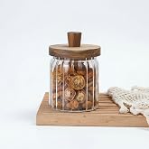 AmberHaus Doğal Akasya Kapaklı Vakumlu Cam Saklama Kabı Serisi - Hava Sızdırmaz Erzak, Baharat ve Bakliyat Kavanozu - Mutfak 