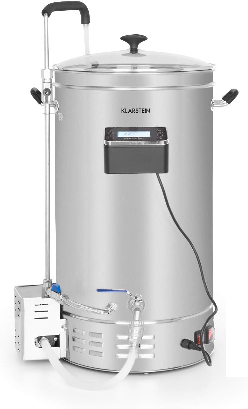 Klarstein Brauheld Pro - Fermentadores cerveza, Fabrica cerveza artesanal, Máquina cerveza artesanal, Temporizador 1-99 min, 30-100 °C, Acero inoxidable, Recipiente grano extraíble, 45 L, Plateado
