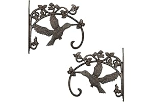 Sungmor Ganchos de pared para colgar plantas de hierro fundido - Soportes para cestas colgantes de alta resistencia - Forma de colibrí y 26.5CM y 2PC Marrón - Colgadores de pared decorativos