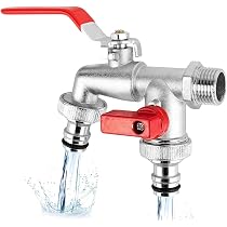 HASTHIP 1/2 Inch Dual Outlet Garden Brushed Faucet Splitter, Heavy Duty Zinc Alloy Double Valve Tap with Individual Control,