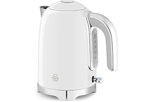 Swan SK19026WHT Solace Cordless Kettle, Premium Stainless Steel with a High Gloss Finish, Fast Boil, 360-Degree Base, Removable Limescale Filter, 1.7 Litres, 3000W, White with Chrome Trim