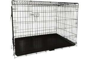 shine planet 42 Inch Dog Crate, 2 Doors Folding Mental Wire Dog Cage Training Kennel with Removable Tray and Handle