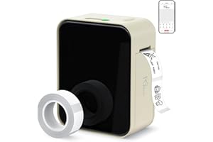 NGTeco Bluetooth Label Maker Machine with Tape, Portable Wireless Thermal Label Printer, Multiple Templates Font Icon for Home School Small Business Office Organizing (Beige)