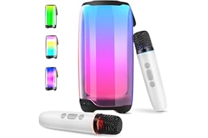 GEYUEYA HOME Macchina per Karaoke per Bambini e Adulti,Macchina per Karaoke Bluetooth Portatile con 2 Microfoni,Macchina per Karaoke Ricaricabile da 3600 mAh con luce LED/TWS/AUX per feste di compleanno in casa