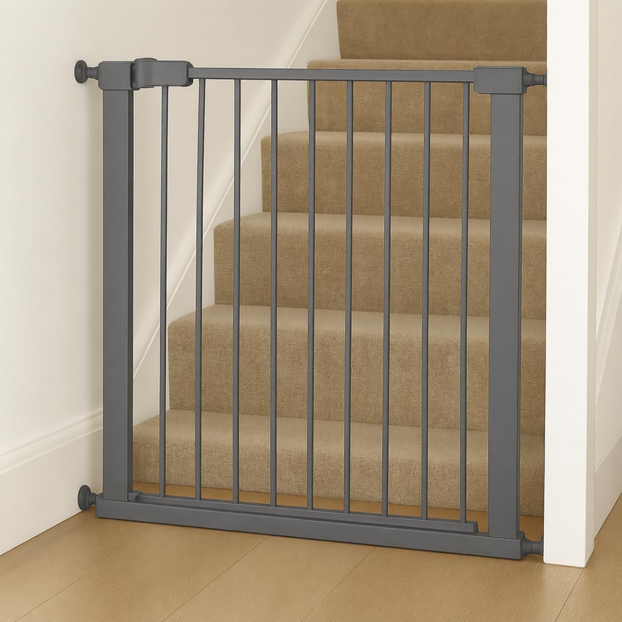 For Your Little One Pressure Fit Safety Stair Gate – No Screws Needed | One-Hand Opening | Secure Baby & Pet Gate for Stairs, Doorways & Hallways (Grey, 75-86 cm Door Width)