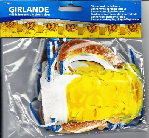 1 Girlande 10m mit hängenden Motiven Bierkrug & Brezel Oktoberfest