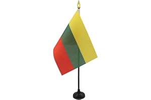 AZ FLAG - Lithuania Table Flag 4'' x 6'' - Lithuanian Mini Desk Flag 100% Polyester 15 x 10 cm - Office Flag with 10'' Pole - Golden Spear