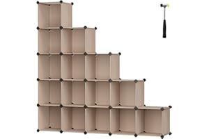 SONGMICS 16-Cube Storage Unit, Shoe Rack, DIY Shelving System, Stackable Cubes, PP Plastic Shelf, Wardrobe, Closet Divider, for Bedroom, Office, 31 x 123 x 123 cm, Tan LPC442K01