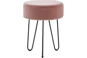 MOF Velvet Stool Round Dressing Table Stool with Hairpin Legs (Pink Velvet With Black Leg)