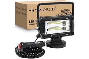 SKYWORLD Magnetic Base LED Work Light, 5 inch 72W Flood Beam LED Pods Light Bar 12V 24V Portable Offroad Driving Search Lights for 4x4 Truck Tractor Car Boat Bar Camp