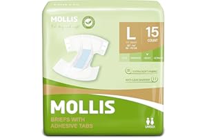 MOLLIS Pañales para Adultos Incontinencia, Bragas Absorbentes para Ancianos, Unisex, Hombres y Mujeres, Máxima Absorción, Control de Olores, Talla L, 15 Unidades