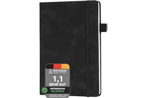 welsberg Notizbuch A5 liniert Hardcover Journal Buch Tagebuch aus veganem Leder mit 192 Seiten und Stiftschlaufe, Premium Papier für Notizen, Planung, Studium, Reisen, Zeichnungen, Skizzen, Schwarz
