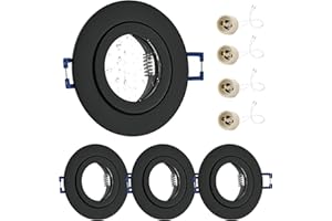 ‎GEYOULUX GeyouLux 4x LED Einbaustrahler 230V IP44 Rahmen mit GU10 Fassung, Aluminium Deckenspots Schwarz, Rund Flach LED Spots Badezimmer Einbauspots Spot Einbaurahmen 68mm lochmass für Außen- Innen