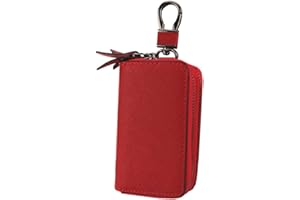 Esdrem Unisex Genuine Leather Key Case Holder Double Zipper Car Keychain Wallet Coin Purse (Red Large)