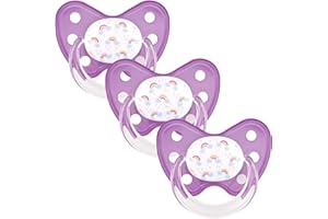 Dentistar Zestaw 3 ortodontycznych smoczków silikonowych – Rozmiar 3, od 14 miesiące – Smoczek dla niemowląt zapobiega nieprawidłowemu ułożeniu zębów – Bez BPA – Tęcza, Różowy