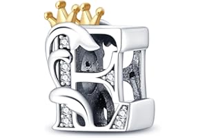 HappyStar Abalorio de plata de ley 925 con letra con Circonita Cúbica, Compatible con Pulsera Pandora & Europeo, Charms de para Mujer Niña.