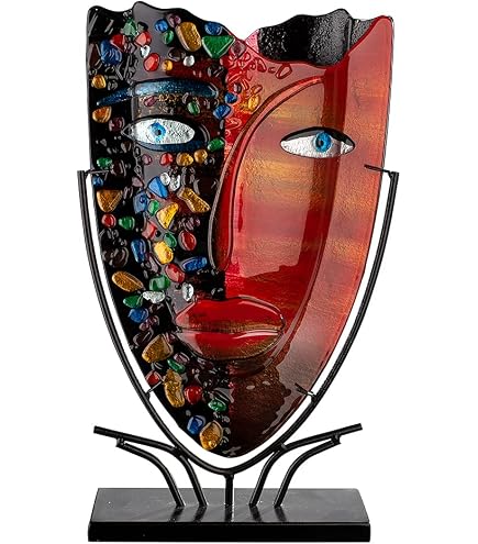 Vase Décoratif GILDE GLAS 49cm - Verre Peint Main Avec Base Métal | Décoration Salon Moderne