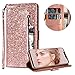 Produktbild Reißverschluss Hülle für Huawei Mate 20 Lite,Gurt Glitzer Lederhülle für Huawei Mate 20 Lite,Moiky Stilvoll Luxus Rose Gold Strass Wallet Stoßdämpfende Multifunktion Schutz Hüllen im Bookstyle Ledertasche mit Ständer und Karte Halter Magnetisch Weiche Silikon Interieur Vollschutz Klapphülle Rutschfest Kratzfest Kartenfächer Klappbar Etui Handytasche