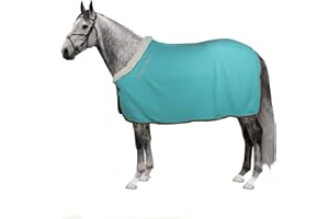 Horses, Coperta Cavallo in Pile Fluffie con Inserto in Pelo sul Collo, con Sottocoda in Nylon (145 cm, Azzurro)