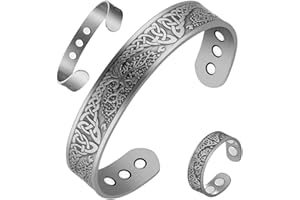 Vicmag Bracelet magnétique en cuivre pour homme 3500 Gauss Aimants Brésaletes 100 % cuivre pur massif Taille réglable avec boîte cadeau, arbre
