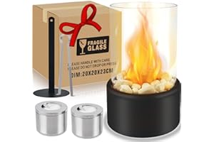 OTYMIOW Bioethanol Tischkamin Indoor - Deko Kamin Ethanol Tischfeuer Indoor Outdoor Wärmender Tischkamin, Unendliche Brenndauer, Bio Ethanol Kamin mit Zwei Steinarten, Bioethanol Tischkamin mit 2 Brennkammern