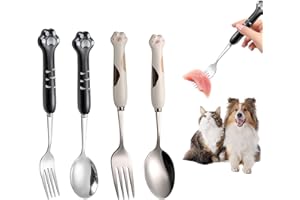 Bekecidi Pet Cutlery 4-Pack - Fashion Paw Design Spoon*2 and Fork*2 - Pet Feeding Stainless Steel Cutlery Set