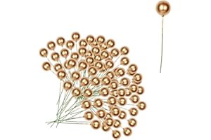 AISSZHAO 100Stück Weihnachten Künstliche Berries,Gold Holly Beeren Mini Weihnachtsbeere Künstliche Stechpalme für Weihnachten Kranz Dekorationen Kranz Machen Zubehör, Christbaumschmuck Decoration