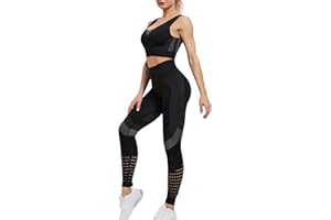 DAIKASCBNY Set di Abbigliamento Sportivo Donna Completo Palestra Tute da Ginnastica Yoga Reggiseno Sportivo+Leggings 2 Pezzi Tuta da Fitness Curvy Top Palestra Leggings Push Up Gym Set Jogging Pilate Activewear