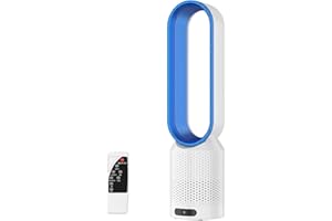 UOEONR Ventilateur tour 2 en 1,Très silencieux et purificateur d'air,Ventilateur sans rotation,Avec télécommande,8 vitesses,Oscillation à 90°,Minuterie,Refroidisseur de pièce oscillant (Kl-bleu)