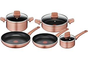 Lagostina Set di Pentole e Padelle Antiaderenti in Alluminio per Gas e Forno 8 Pezzi, Esterno Effetto Rame, Indicatore Cottura Thermo-Signal, con 2 Casseruole, 2 Padelle, Tegame, 3 Coperchi