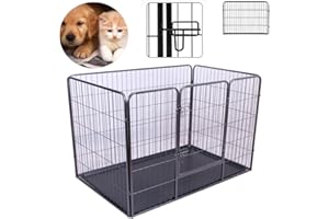 Efan Heavy Duty Puppy Play Pen/Rabbit Enclosure Indoor/Outdoor Dog Cage Foldable Pet Whelping Box With Plastic Floor XL - 125 x 80 x 90cm