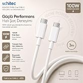 ScHitec 6A 100W Type-C to Type-C Hızlı Data ve S&uuml;per Şarj Kablosu 3 Metre Beyaz SX30