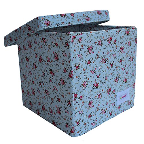 Minene Storage Cube - Blue Flowers star storage baskets, square storage box, large fabric storage box - great for toy storage, kids storage