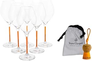 Veuve Clicquot Lot de 6 verres à champagne prestige, en verre jaune, avec porte-clés
