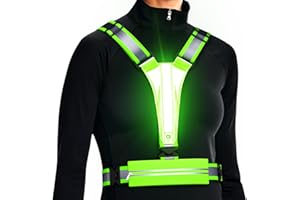 Ylzzrs Reflektierende LED-Weste, Laufausrüstung, über wiederaufladbar, leuchtende Laufweste, Brust, Handyhalter für Läufer, Nachtspaziergänge, 6–11 Stunden Licht, verstellbare Taille/Schulter für