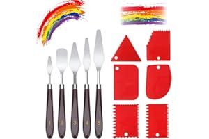 YDHfdc 11 Stück Palette Messer Set Edelstahl Acryl Spachtel 5 Stücke Strukturpaste Spachtel mit 6 Stücke Abstreifermesser Malmesser zum Ölgemälde, Gouache, Aquarell, Felsmalerei