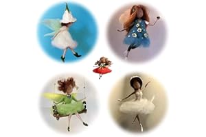 FSHOW Needle Felting Kit Beginner Non-Finished 4 Sets Fairy Angel Doll Pattern Wool Felt Kits, Starter Wool Felt Tools Handmade Set for Adult Kids DIY Felted Dolls Home Decoration (Color : F)