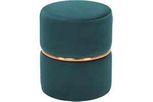 Duhome Sgabello Rotondo Imbottitura in Tessuto Anello in Metallo Dorato 9123, Colore:Verde bluastro, Materiale:Velluto