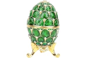 HAKEETA Uovo di Pasqua Mini Faberge Dipinto a Mano smaltato con Smalto Ricco e Scintillante Scatola di ciondoli per Gioielli con Strass, 4 Colori(Verde)